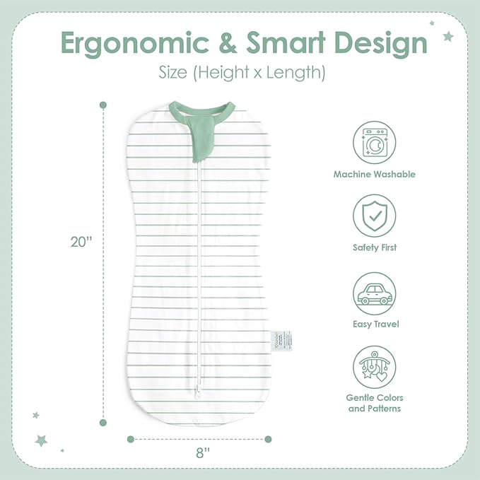 Baby Swaddle 0-2 Months, Cotton Arm-In Zipper Sleep Sack, Wearable Blankets Wrap for Newborn Infant Boys (Dinosaur, Stripe, Pack of 2)
