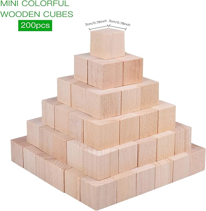 Wood Blocks, 200 Pack Counting Cubes Square Wood Craft Cube Blocks Wooden Blocks Building Blocks,Square Blank Puzzle Making and DIY Craft Cube Blocks,Early Math Manipulatives (Wood)