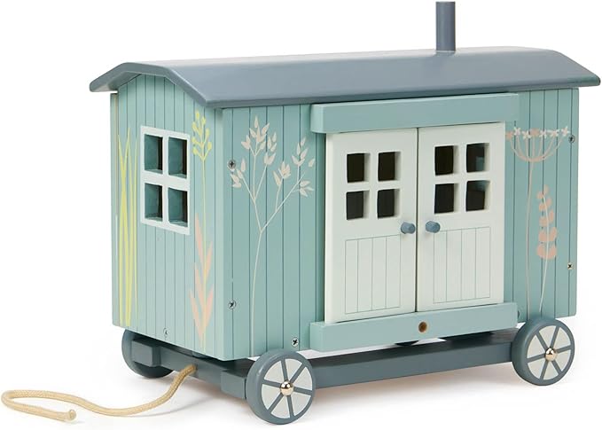 Tender Leaf Toys - Secret Meadow Shepherd’s Hut - Portable Furnished Wooden Shepherd’s Hut on Wheels with 11 Pcs Accessories and 3 Mice Dolls - Open-Ended Play and Story Tellings - Age 3+