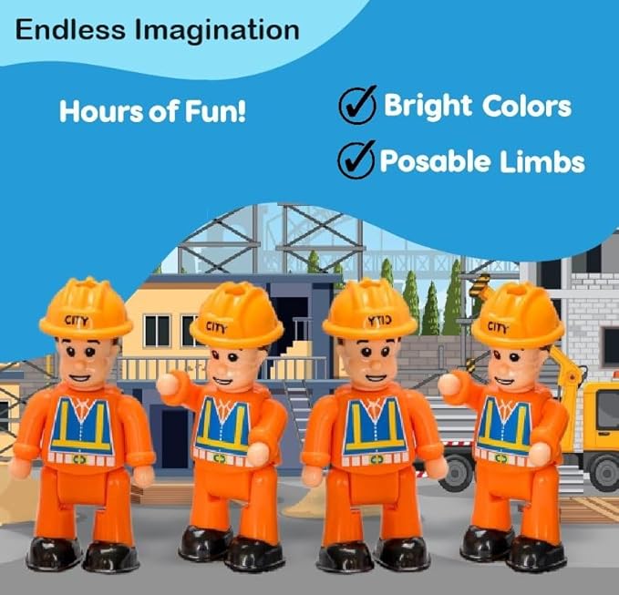 FUNERICA Construction Workers Toy Figurines - Miniature People Figures - 4-Pack