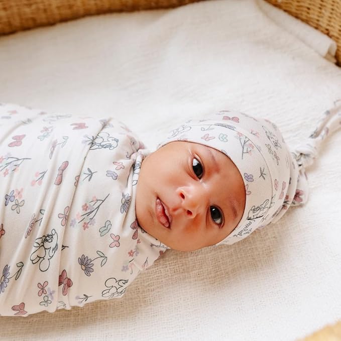 Copper Pearl Large Premium Knit Baby Swaddle Receiving Blanket Minnie Mouse's Bowquet