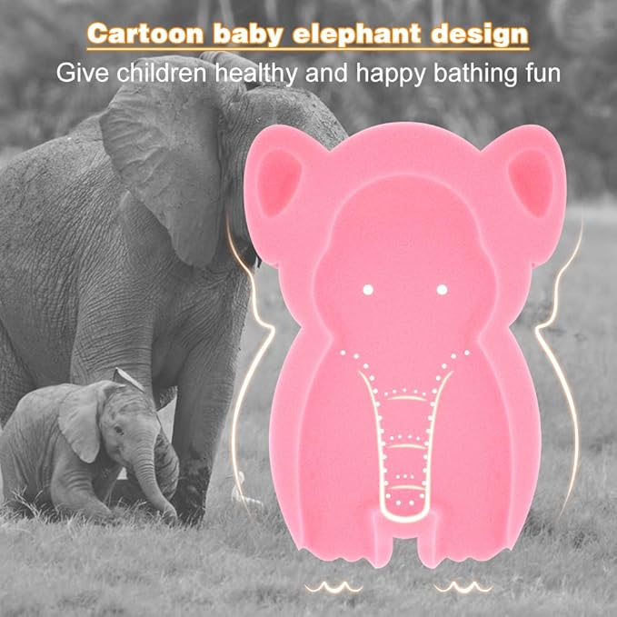 Soft Infant Bath Sponge Elephant Baby Bath Mat Newborn Comfy Foam Skid-Proof Cushion (Pink 1Set)