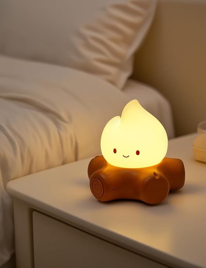 Chibi Campfire Night Light, Silicone, LED Light up Flame Lights, Dimmable, Rechargeable Bedside Nightlight, Baby Nursery Dorm Kawaii Lamp Décor