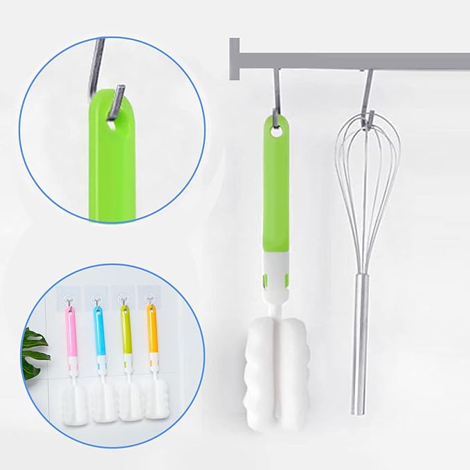 Bottle Brush Sponge Cup Brush Set with 4 Replacement Brush Head Portable Long Handle Water Bottle Cleaner Brush, for Baby Bottles Vacuum Flasks (4 Brushes + 4 Heads)