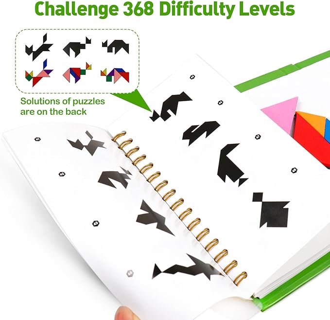 USATDD Travel Tangram Puzzle With 2 Set, Magnetic Pattern Blocks Road Trip Games Educational Jigsaw Challenge Books For Kid Adult Brain Teasers With 368 Solution Montessori Travel Toys For Kids In Car