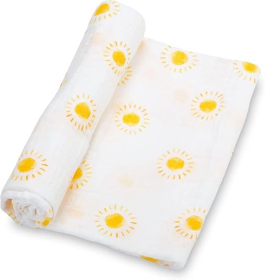 LollyBanks Baby Blanket for Boys and Girls, 100% Cotton Muslin Swaddle Blankets for Newborns, 47 x 47 Inches Soft and Breathable Receiving Blanket, Baby Essentials, Registry (Sunshine Print)