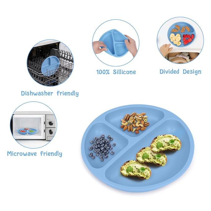 Vicloon Suction Plates, 2 Pcs Baby Toddler Plate, 100% Food Grade Silicone BPA Free Baby Plates, Divided Plate Design, Silicone Grip Dish Microwave & Dishwasher Safe