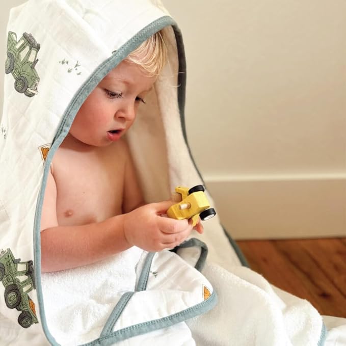 Little Unicorn Premium Hooded Bath Towel| Absorbent Cotton & Terry Blend | Larger Size, 1-6 Years (Work Trucks)
