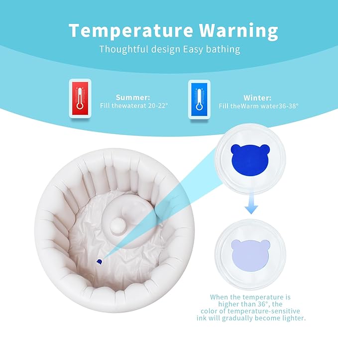 Inflatable Baby Bath Seat for Sitting Up XL, Inflatable Soft Tub for 6-24 Months, Anti - Collision with Temperature Sensing, Portable Toddler Bath Support for Home & Travel
