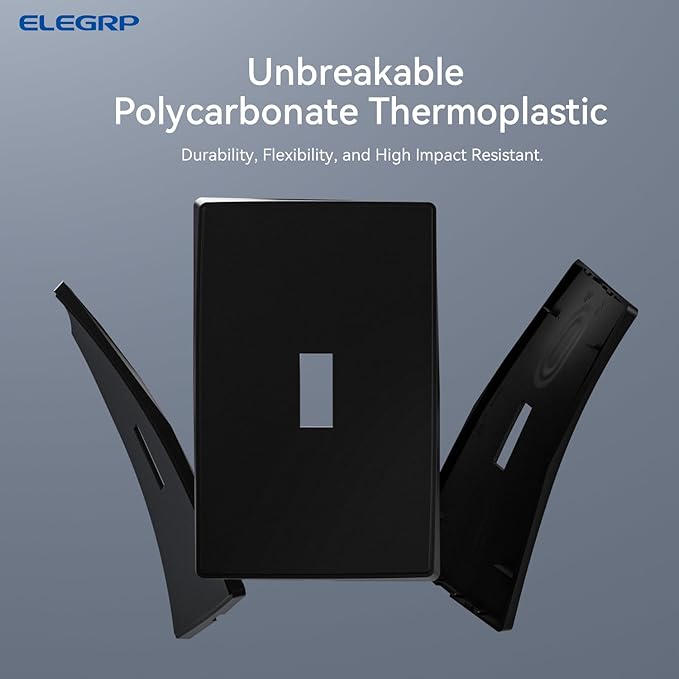 ELEGRP 1-Gang Screwless Toggle Switch Wall Plates, Mid-Size Unbreakable Thermoplastic Faceplate Cover for Wall Switch & Toggle Dimmer Switch, UL Listed (2 Pack, Matte Black)