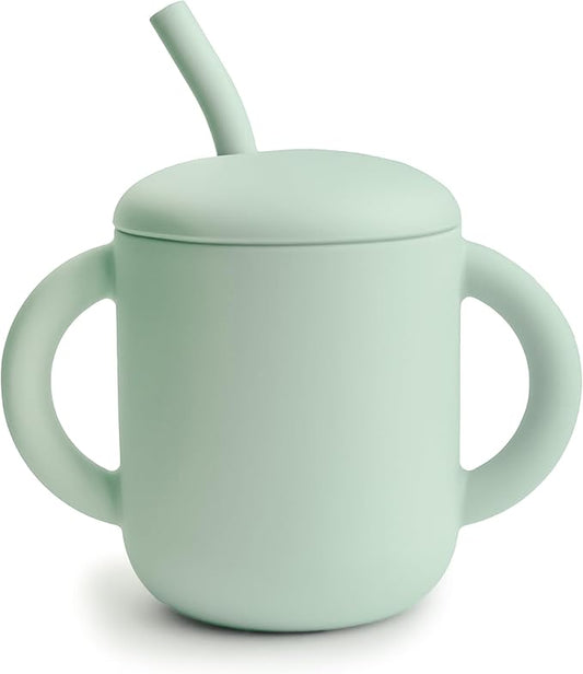 mushie 100% Silicone Training Cup & Straw for Toddlers | 6 Months+ (Cambridge Blue)