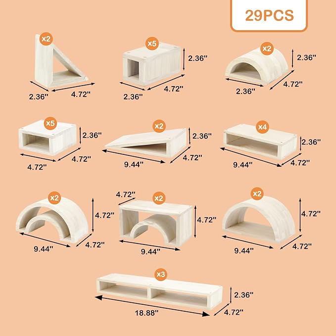 Xylolin Over-Sized Hollow Wooden Block Set for Kids, Natural 29 Piece Set of Large Wood Blocks, Preschool Toddler Building and Stacking Blocks, Wooden Toys Building Blocks for Kindergarten