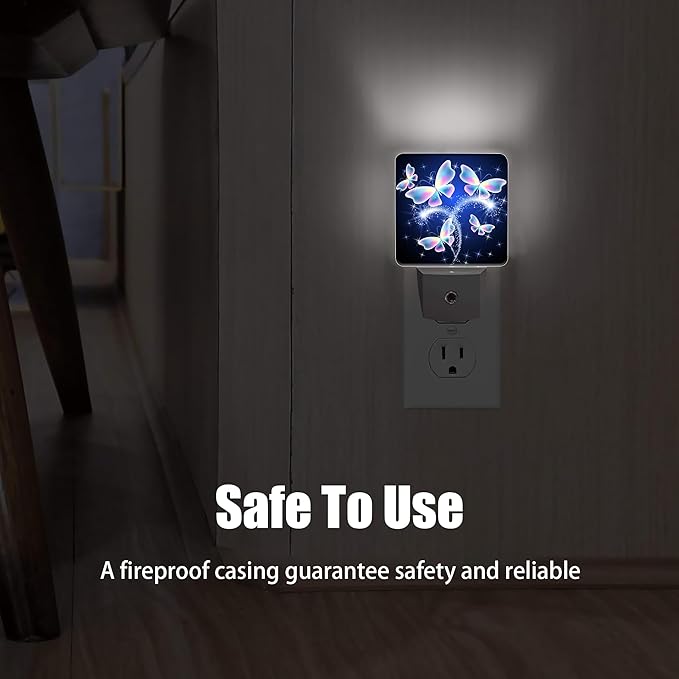 Transparent Butterfly Night Light, Glowing Firework Night Lights Plug into Wall Decor for Bedroom, Bathroom, Hallway, Kitchen, Dusk to Dawn Sensor Nightlights for Boys Girls Women Men Room Gifts