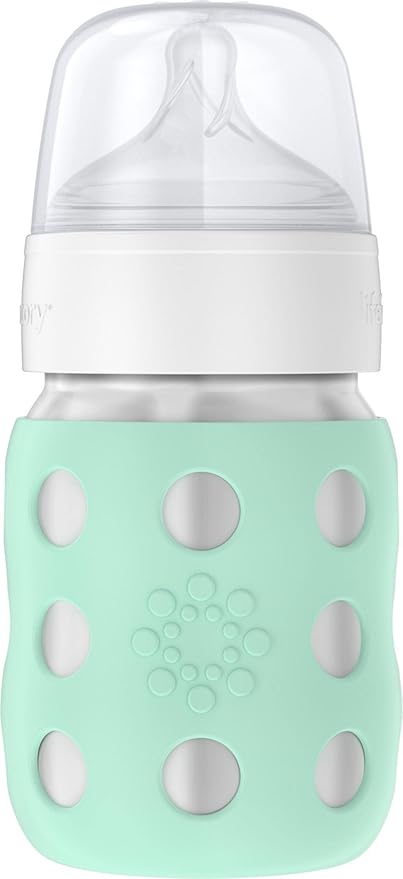 Lifefactory 8-Ounce Stainless-Steel Vacuum-Insulated Wide-Neck Baby Bottle with Stage 2 Nipple (3-6 Months) Mint, LS2211WMI4