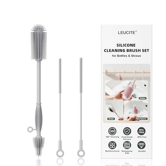 Silicone Cleaning Brush Kit,Water Bottle and Straw Cleaner Brush Set for Tumbler,Baby Bottle,Breast Pump Part,Nipple,Sippy Cup,Glass,Dishwasher Safe,BPA Free,3 Pcs