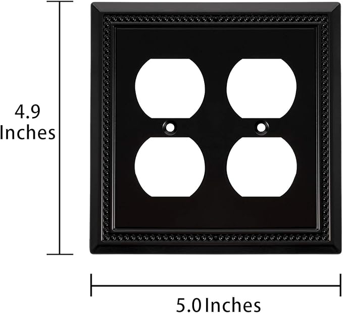 Henne Bery Sunken Pearls Heavy Duty Decorative Wall Plate Switch Plate Outlet Cover (Double Duplex, Matte Black)