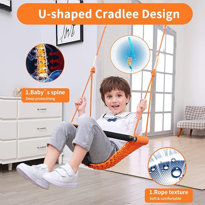 Toddler Swing & 2-in-1Baby Swing- Adjustable Rope Swing Seat for Kids | Indoor & Outdoor Durable Backyard Swing Set for Infants & Toddlers (Orange)