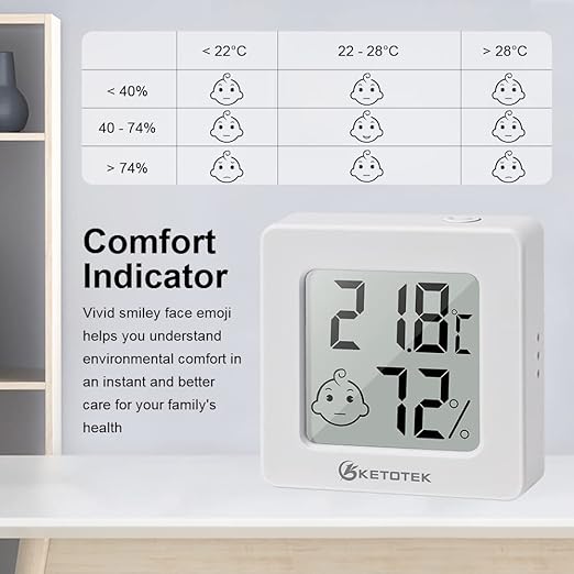 KETOTEK 2 Pack Mini Thermometer Hygrometer Indoor Humidity Monitor Digital Temperature Humidity Gauge Meter with for Bedroom Greenhouse Cellar
