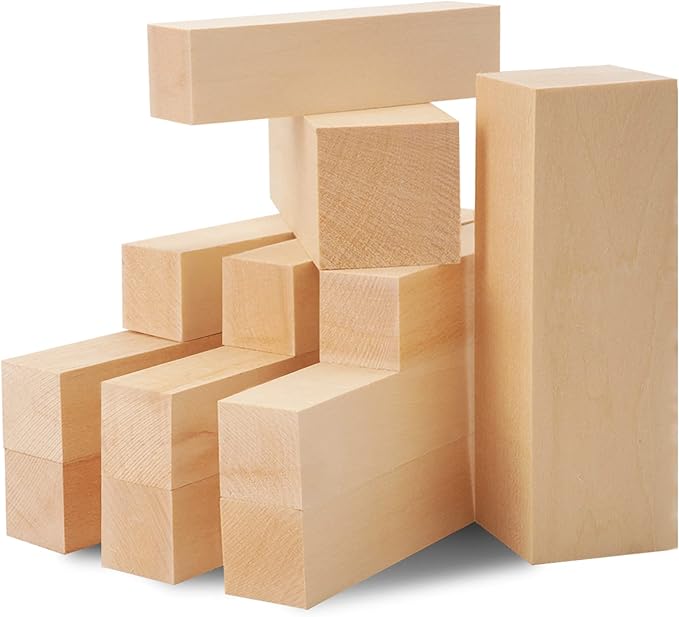 Unfinished Basswood Carving Blocks Kit, Rectangular Wooden Blocks 12 Pack for DIY Carving and Crafting for Adults Beginner and Experts(5 x 1.5 x 1.5 inch, 4 x 1 x 1 inch, 6 x 1 x 1 inch)