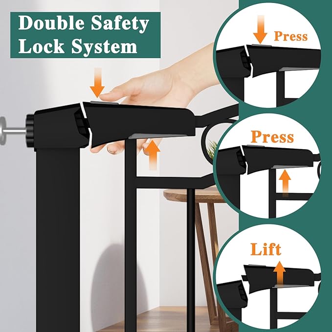 70.9"-76.3" Extra Wide Baby Gate for Stairs & Doorways, Pressure Mount Metal Pet Gates, Auto Close Walk Thru Safety Child Gate, Long Tension Dog Gate Indoor for The House, Black