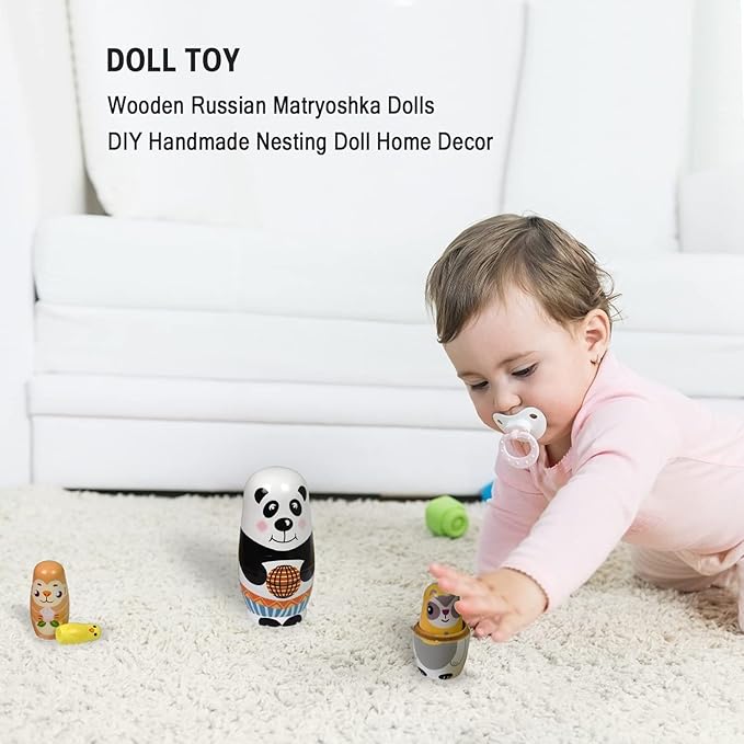 Tphon Nesting Dolls Wooden Russian Matryoshka Dolls for Toddlers Kids Handmade Toys Stacking Doll Set for Children Christmas Birthday Decoration Halloween Wishing Gift