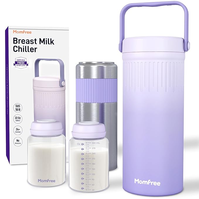 22oz Portable Breast Milk Cooler for Breastmilk Storage, Liquid Gold Saver 360° Cooling Keeps Milk Fresh for 24 Hours, Larger Capacity Breastmilk Chiller with 2pcs Bottles for Outdoor Mom