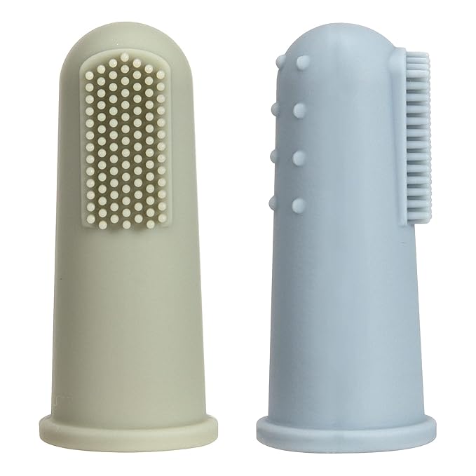 Baby Finger Toothbrush with Case, Food Grade Silicone, BPA Free, 2-Pack (Sage+Ether)