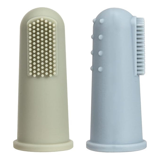 Baby Finger Toothbrush with Case, Food Grade Silicone, BPA Free, 2-Pack (Sage+Ether)