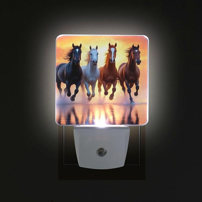 Aslsiy Night Light for Kids Horses Running Sunset Sky Plug in Wall Lamp LED Dusk to Dawn Sensor Energy Saving Nightlight for Boys Girls Men Women