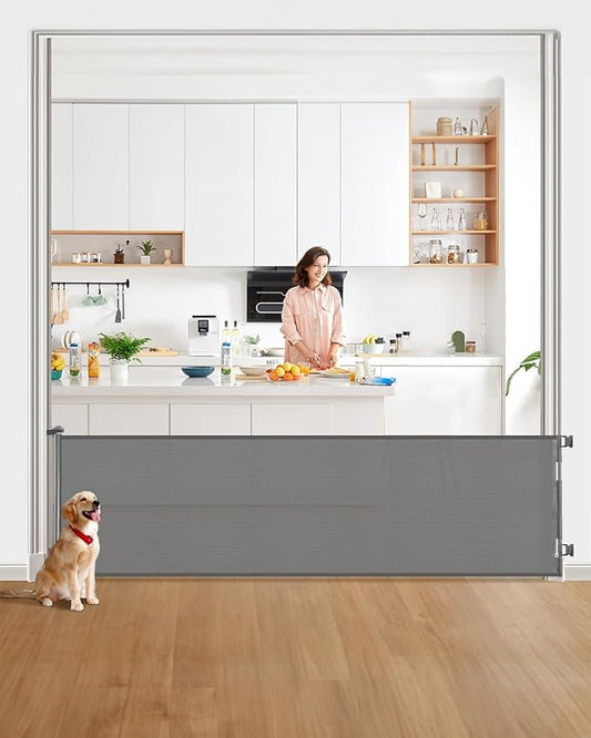 DEAR LOV Retractable Baby Gate, Mesh Baby Gate or Mesh Dog Gate, 33" Tall, Extends up to 118" Wide, Child Safety Gate for Doorways, Stairs, Hallways, Indoor/Outdoor (33"x118",Gray)