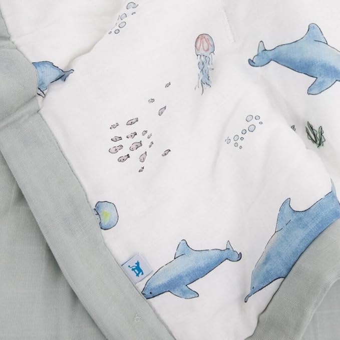 Little Unicorn Lofty Comforter Blanket | Super Soft & Breathable Muslin Fabric| Great for Play & Bedtime Blanket (Whales)