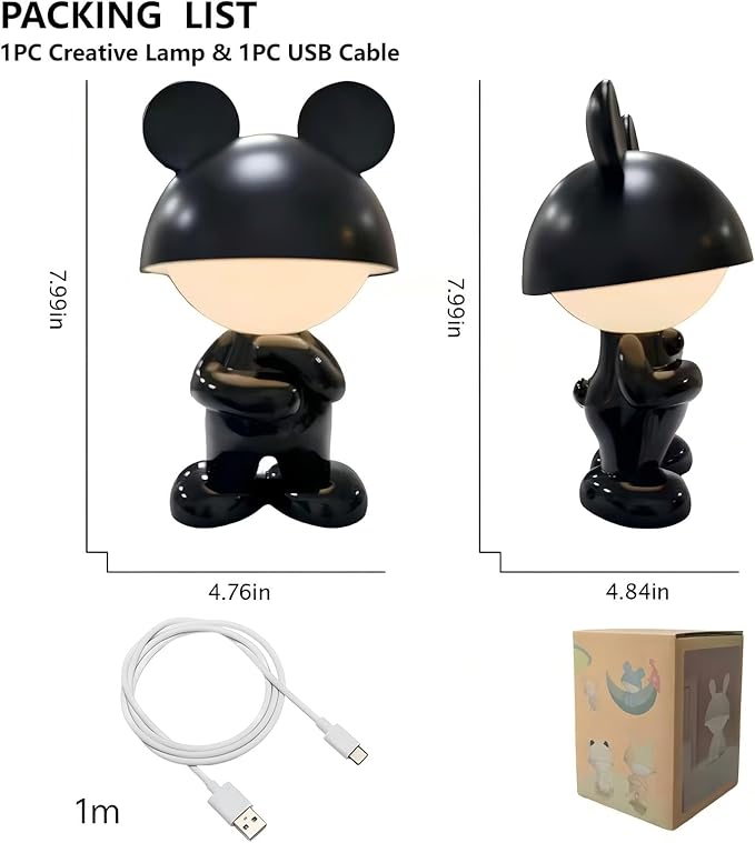 Night Light | Mini Desk Lamp | Table Lamps for Night Stands LED Cool Shape 3 Level Dimmable Touch Light with Rechargeable Battery for Bedside Living Room Home Decor Christmas Gifts(Black)