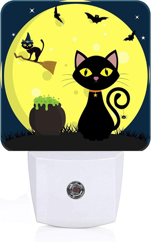 Happy Halloween Cat Night Light,Plug Into Wall with Dusk to Dawn Light Sensors, Warm Nightlights for Bedroom, Bathroom, Hallway, Kitchen, Gifts Ideal for Boys Girls Women Men