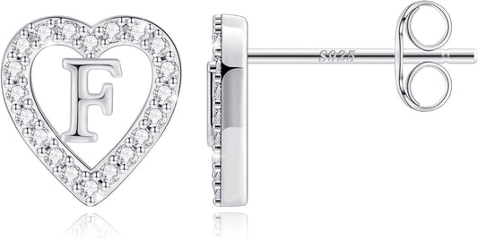 Anoup Christmas Gifts for Grandkids Girls Earrings - S925 Sterling Silver Post CZ Hypoallergenic Stud Heart Initial Earrings for Women Kids Jewelry Stocking Stuffers for Teen Girls Birthday Gifts