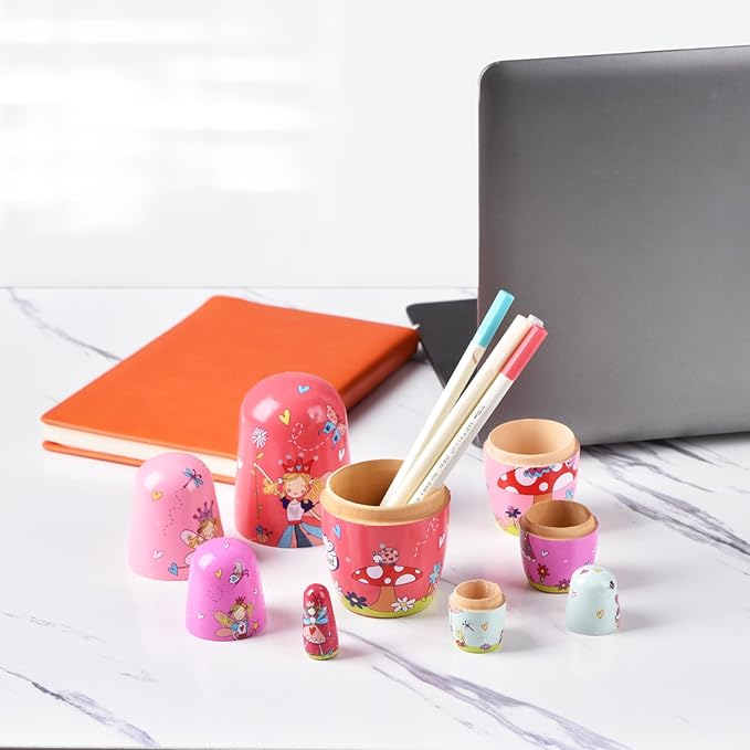 Nesting Dolls, 5Pcs 6" Tall Russian Nesting Dolls, Handmade Matryoshka for Kids, Wooden Stacking Toys for Christmas Home Wedding Party Decorations (Fairy)