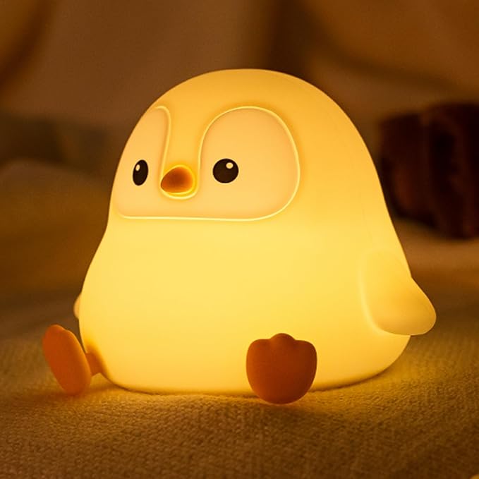 Cute Penguin Night Light, Animal Lamp, Food Grade Silicone, Rechargeable, 2 Level Dimmable, Squishy Nursery Nightlight for Desk Decor, Funny Gifts Stuff for Boys Girls Baby, White Elephant Gifts