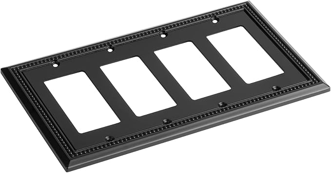 Henne Bery Sunken Pearls Heavy Duty Decorative Wall Plate Switch Plate Outlet Cover (Quad Decorator, Matte Black)