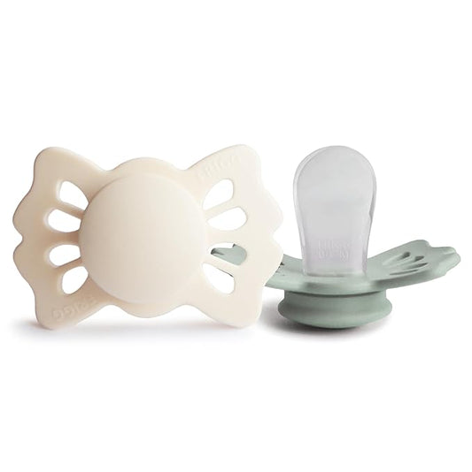 FRIGG Lucky Symmetrical SilkySoft Silicone Baby Pacifier | Made in Denmark | BPA-Free (Cream/Sage, 0-6 Months)