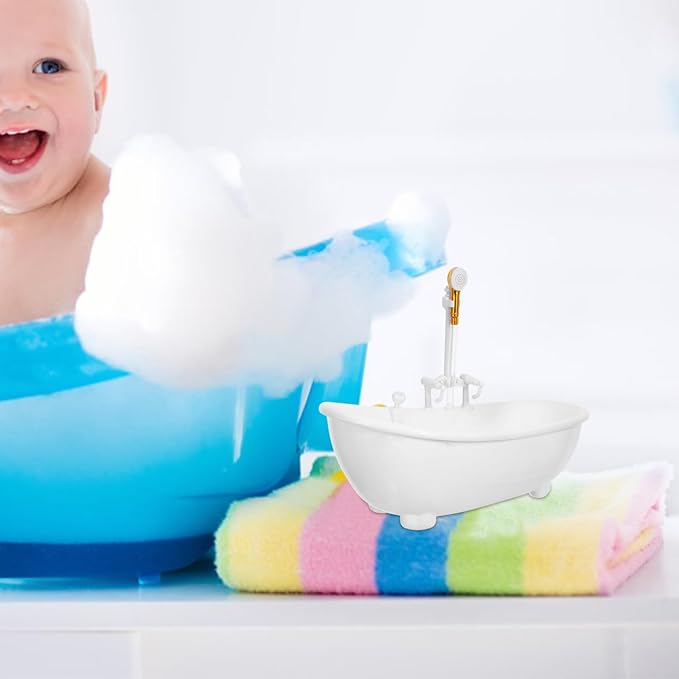 Toyvian Electric Water Spraying Bathtub Swimming Pool with Sprayer Without Battery for Doll (White)