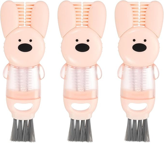 uxcell 3pcs Cup Lid Cleaning Brush, Water Bottle Cleaner Brush with Rabbit Pattern, for Tight Spaces, Bottle Gap Pink