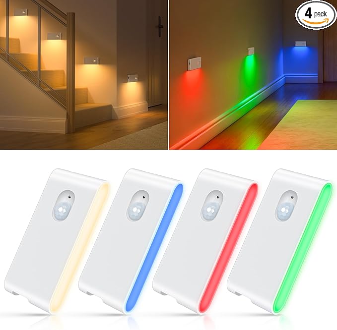 WILLED Stair Lights Indoor RGB & Warm White,Rechargeable Motion Sensor Night Light,Wireless Motion Sensor Lights Indoor for Stair,Bathroom,Hallway,Kitchen,Closet,Cabinet,Bedroom,Kids' Room