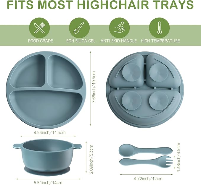 Dandat 24 Pcs Silicone Baby Feeding Set,6 Baby Toddler Suction Bowls 6 Divided Suction Plates with 6 Forks 6 Spoons, Utensils Set for Weaning Infant Feeding and Eating, 6 Styles (Elegant Color)