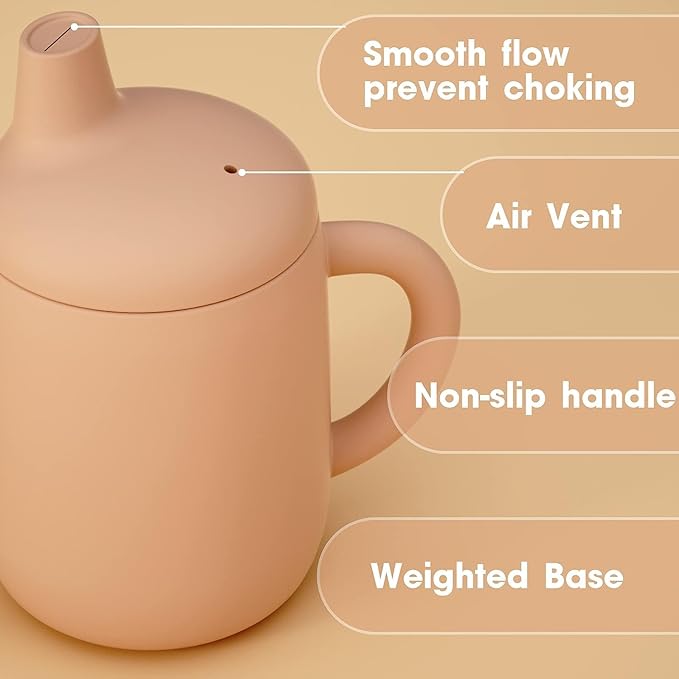 Cuddle Campus Sippy Cups 7OZ, [4 in 1] Baby Cups, Shatterproof Silicone Straw Cup,Open Cup for 6M, 6M+,6-12 Months,1/1+ Year Old Baby,Toddler