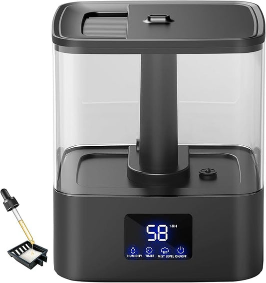 KZF Humidifier for Bedroom, 6L Ultrasonic Cool Mist Humidifier, Easy Clean Humidifier 3 Adjust the Humidity, Suitable for Bedroom Study Room Kids Room Yoga Office, Quite and Smart Top Fill Design