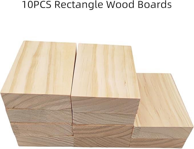 10PCS Rectangle Wood Boards Unfinished Wood Blocks for Crafting, 4.7x3x1in Blank Whittling Wooden Blocks for Wood Carving,Painting & Burning