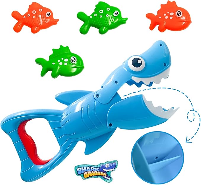 Bath Toys for Toddlers 1-3, Shark Grabber with Biting Action & 4 Toy Fish - Fun Swimming Pool & Bathtub Toys for Kids Ages 3-8, Non-Toxic Water Toys Mold-Free Bath Time Gifts for Boys & Girls