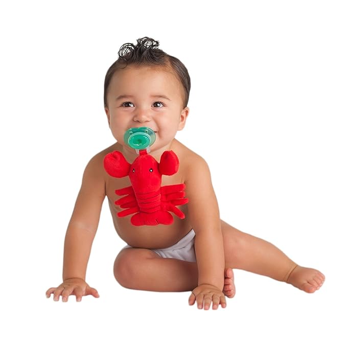 Nookums Paci-Plushies Buddies - Lobster Pacifier Holder - Adapts to Name Brand Pacifiers, Suitable for All Ages, Plush Toy Includes Detachable Pacifier