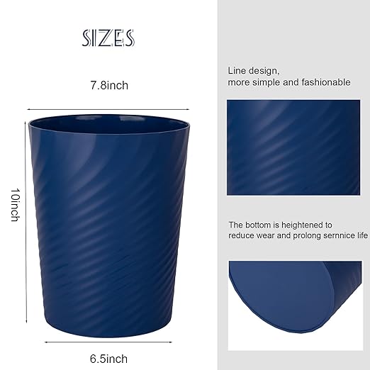 UUJOLY Plastic Small Trash Can Wastebasket, Garbage Container Basket for Bathrooms, Laundry Room, Kitchens, Offices, Kids Rooms, Dorms, (Navy Blue, 1.8 Gallon/2 Pack)