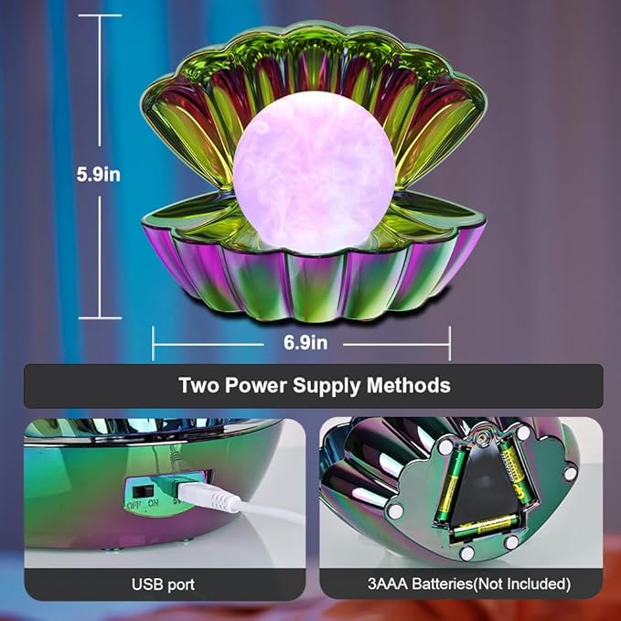 Shell Pearl Beach Themed Night Light, RGB 8 Colors Changing Mood Shell Pearl Lamps, Bedside LED Clamshell Portable Night Lights for Bar (Electroplating Colorful)