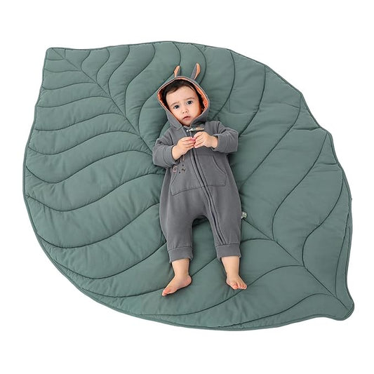 Cotton Leaf Nursery Rug, 56.3x42.1 inches, Machine Washable Play Mat for Baby, Crawling Mat for Tummy Time